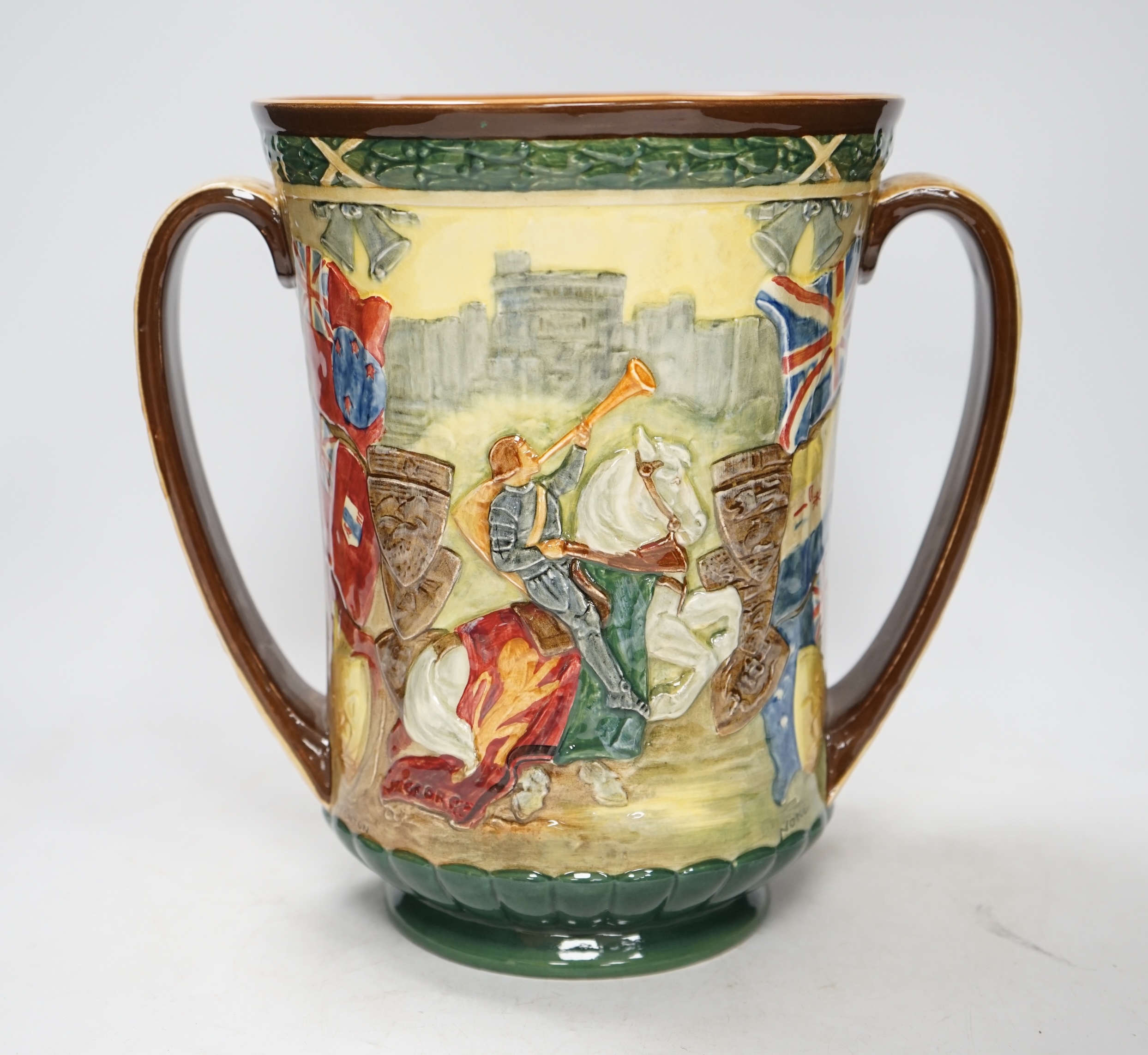 A Doulton commemorative cup, coronation of Edward VIII, 1936, limited edition 596/2000, 26cm high. Condition - good, general crazing